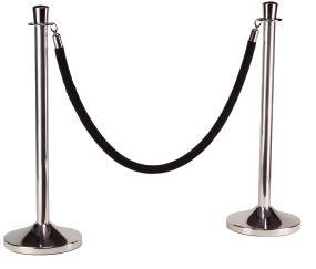 Afzetkoord zwart met chromen kop 1,6m