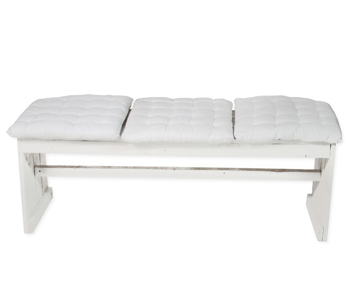 Bank steigerhout wit zonder rugleuning 3-zits