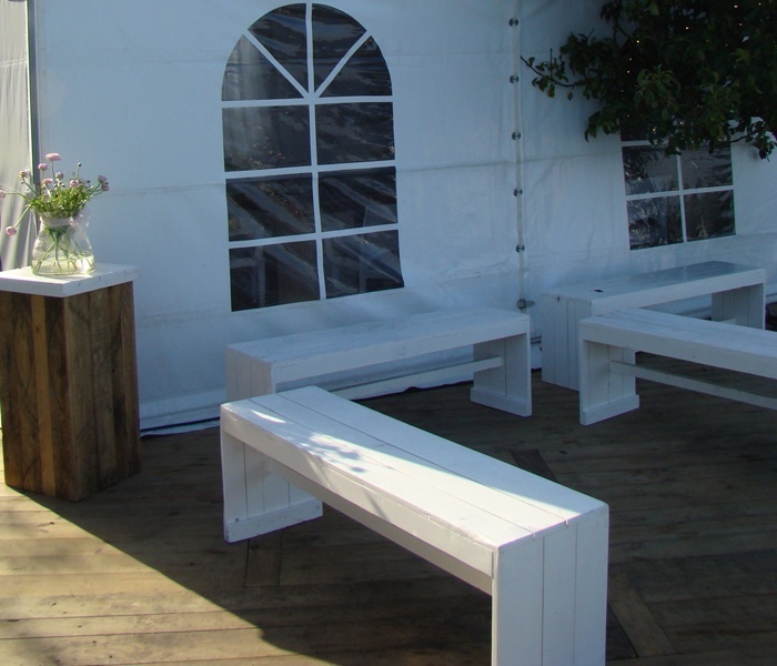 Bank steigerhout wit zonder rugleuning 3-zits - Afbeelding 2