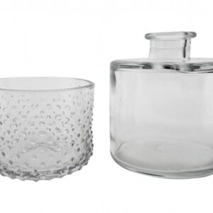 Doorzichtige vaas laag en waxinehouder