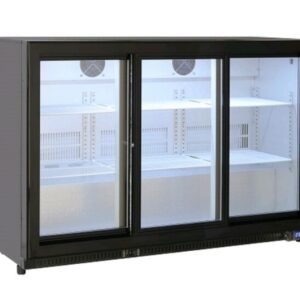 Flessenkoelkast laag met 3 glazen deuren zwart