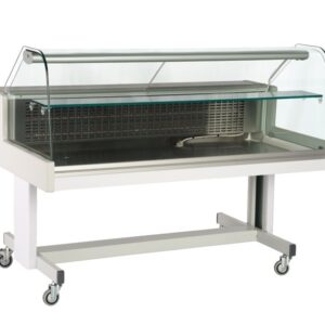 Koelvitrine verrijdbaar 1,5m met hygiënische beschermkap